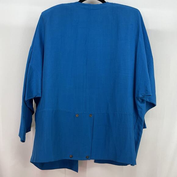 CHAR 100% SILK Jacket Size 8 / Large Vintage Open Front Cobalt Blue Should Pads - Picture 7 of 10
